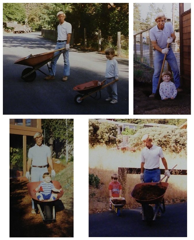 Roger gardening with parents.